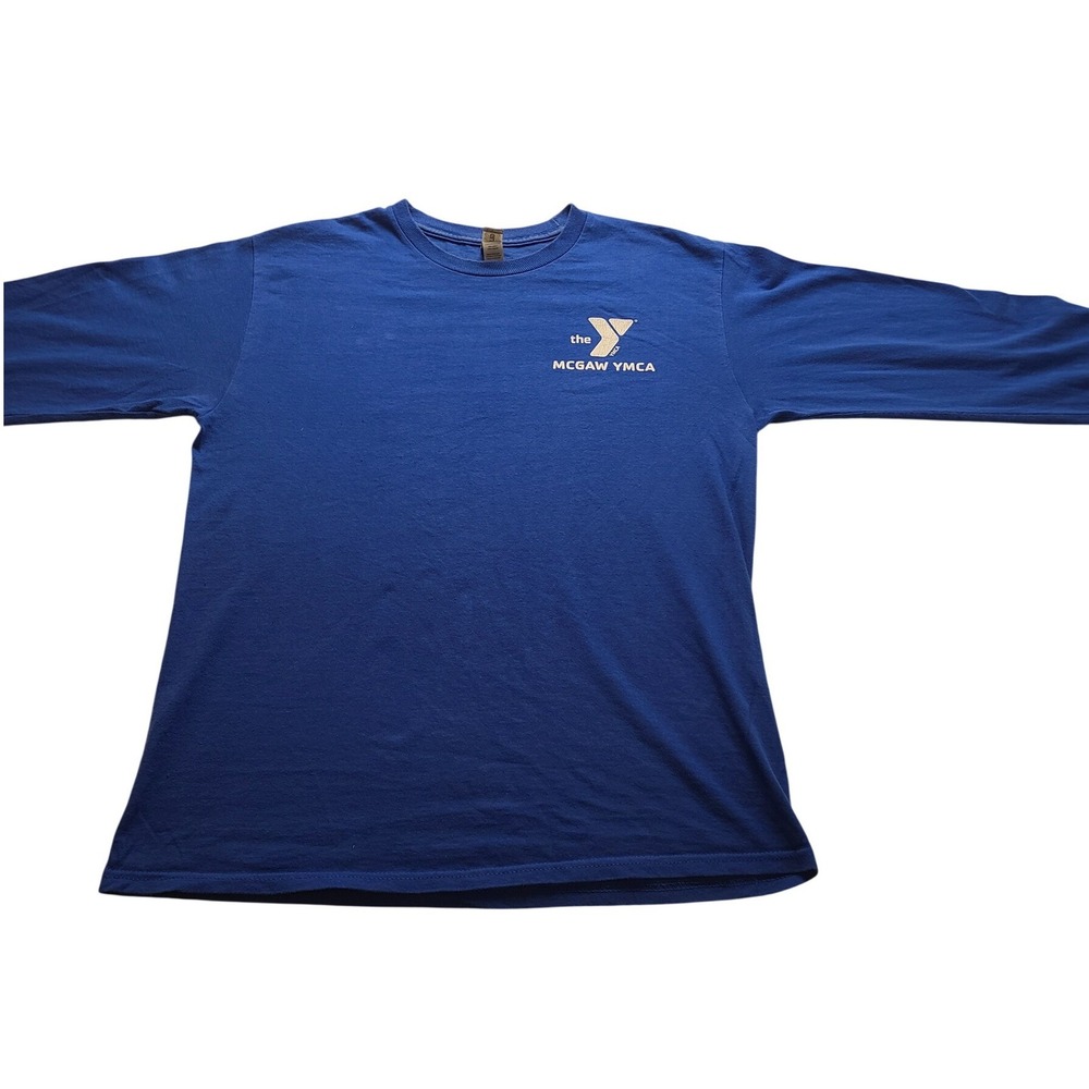 Gildan Ultra Cotton McGaw YMCA Long Sleeve T-Shirt Men's Medium Blue Crew Neck